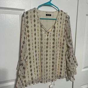 Miss Me Beige and Brown Patterned Blouse